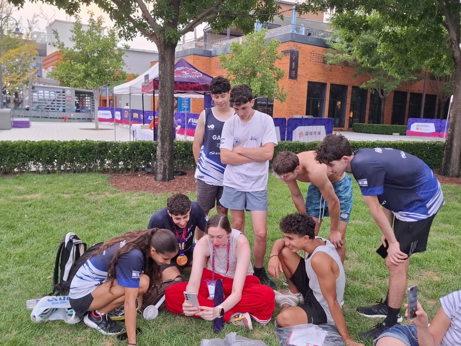Team Israel athletes gather together at the championship venue in Beijing.