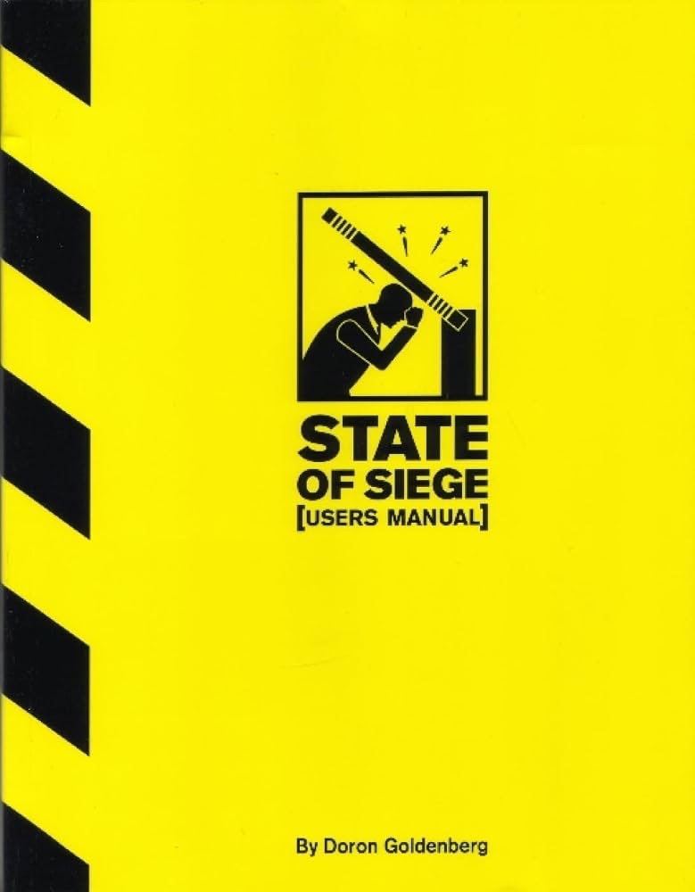 The cover of State of Siege: User's Manual, yellow with black hazard stripes.